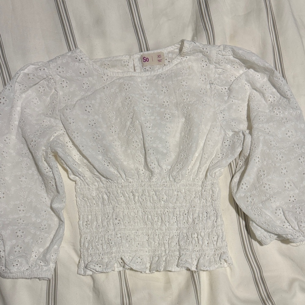 SO Women's White Eyelet Blouse